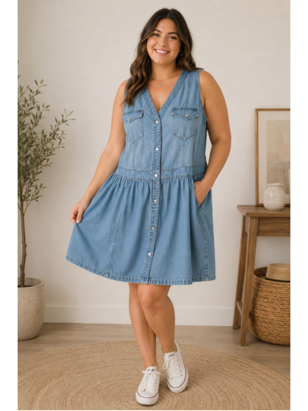 American Rag Light Blue Denim Button-Front Mini Dress